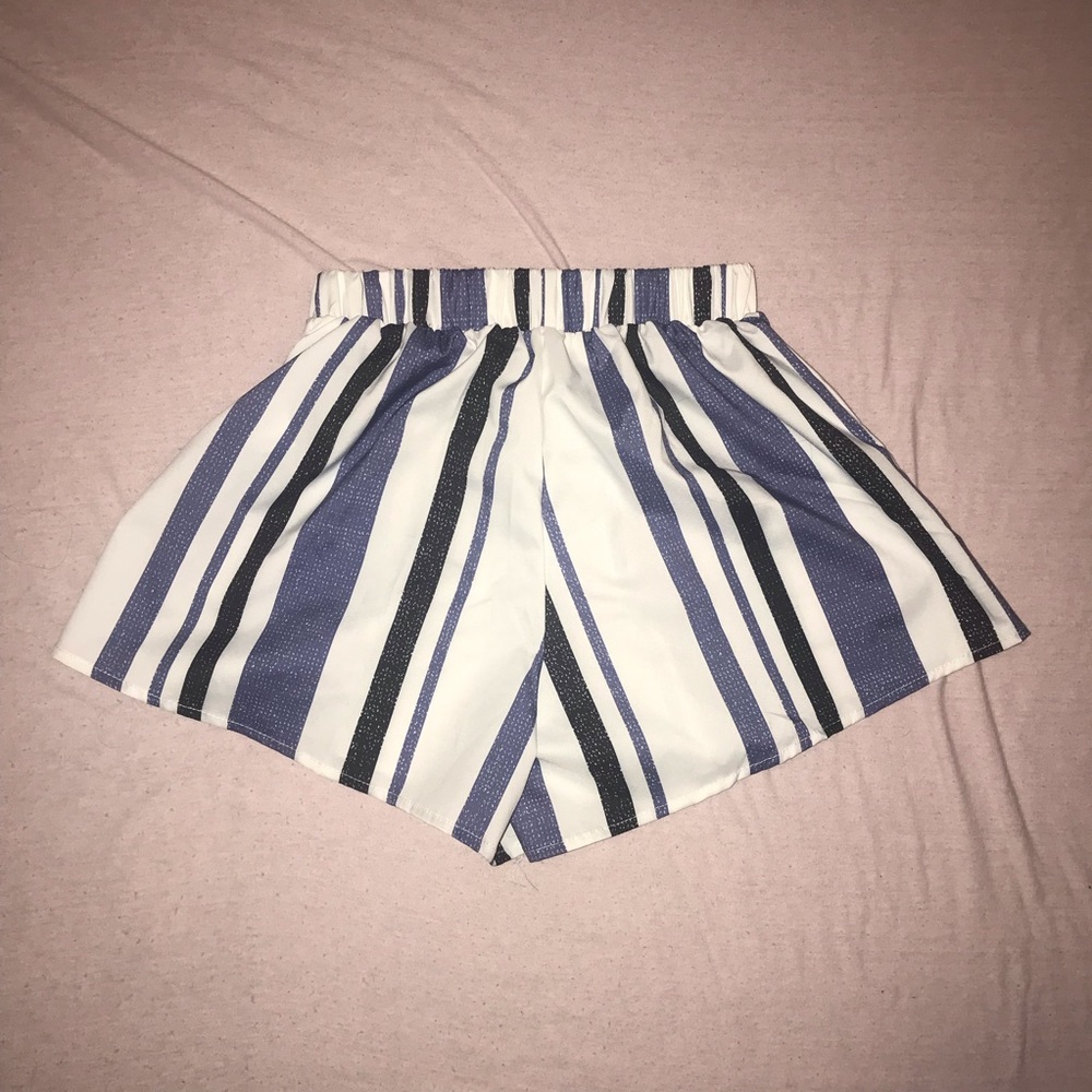 Flowy Loose Blue, Black and White Striped Shorts